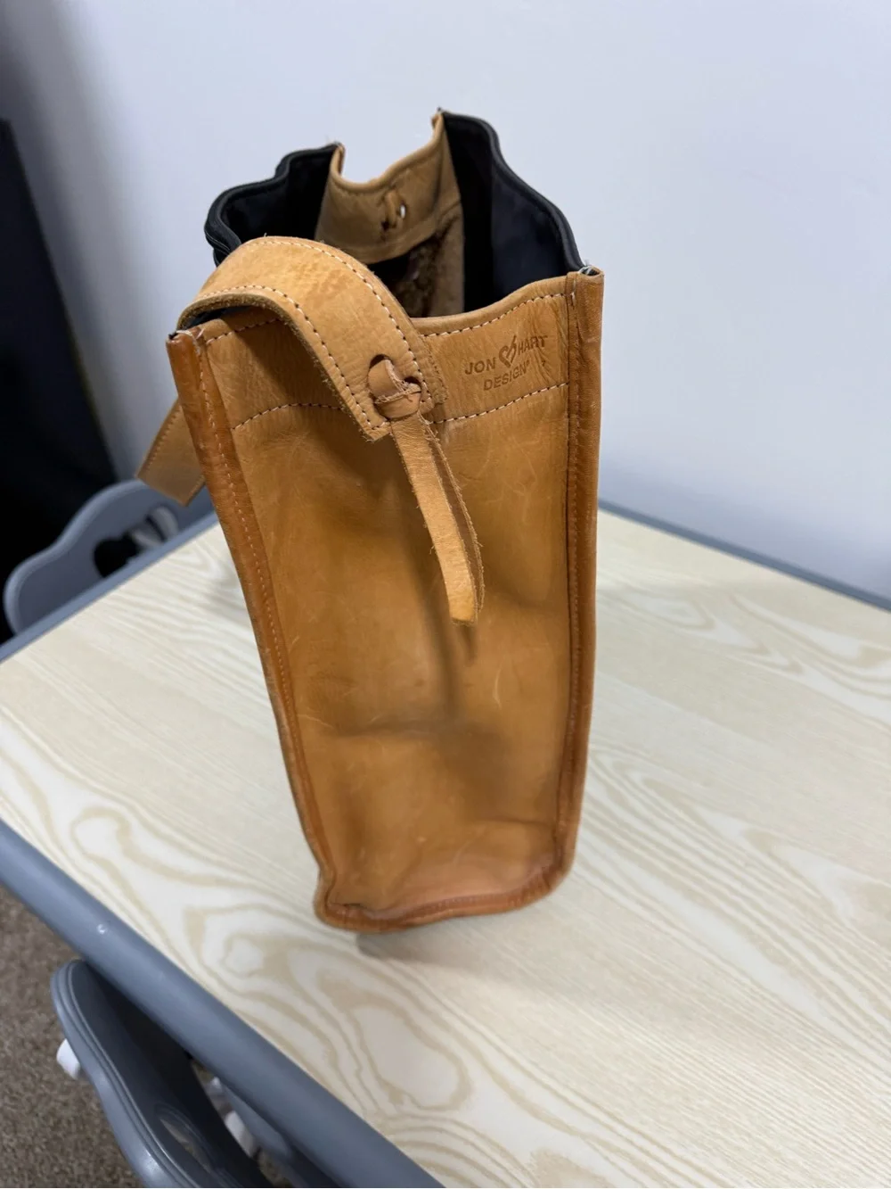 Jon Hart Black and Tan Tote Bag With Zipper Front Pocket